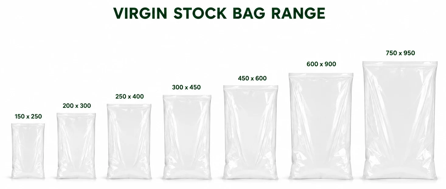 Bag Babe virgin stock bags from 150 x 250 mm to 750 x 950 mm