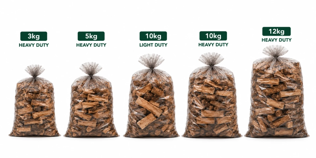 Bag Babe wood bags in 3kg, 5kg, 10kg and 12kg, light and heavy duty